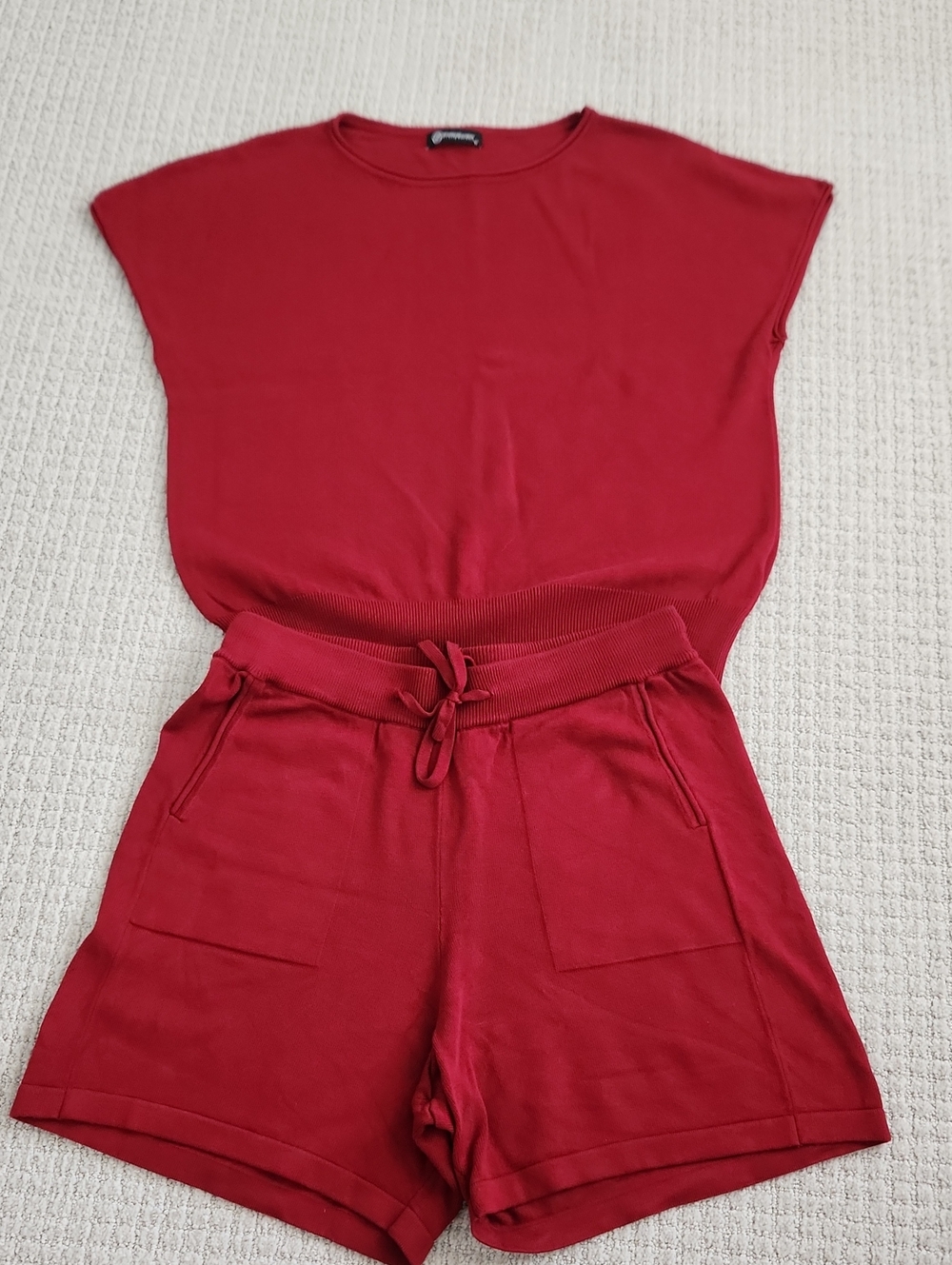 Women’s Red Knit Shorts Jumpsuit
